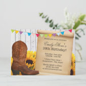 カントリー女性のカーボーイ&サンフラワーズウッドバースデーパーティー 招待状 (スタンド正面)