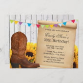 カントリー女性のカーボーイ&サンフラワーズウッドバースデーパーティー 招待状 (正面/裏面)