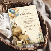 カントリー干しベール農場動物ベビーシャワー 招待状