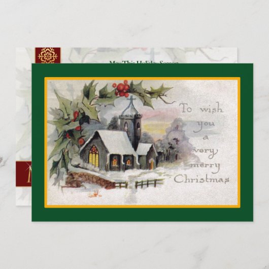 カントリー教会のビンテージクリスマスカード シーズンカード (正面/裏面)