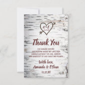 カントリー樺の木ツリーバークハート素朴アロー結婚ズ サンキューカード (正面)