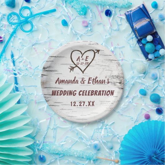 カントリー樺の木ツリーバークハート素朴アロー結婚ズ ペーパープレート (パーティー)