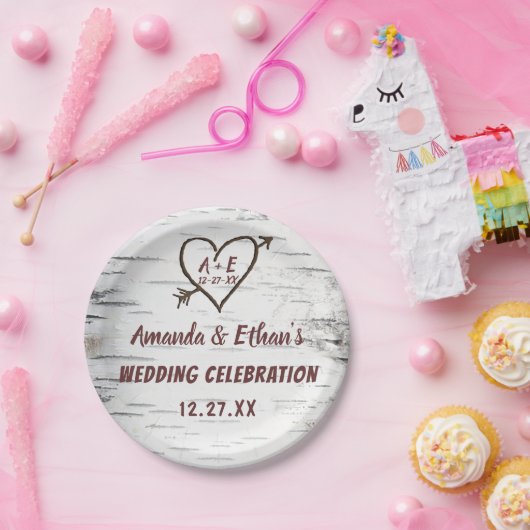 カントリー樺の木ツリーバークハート素朴アロー結婚ズ ペーパープレート (パーティー)