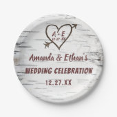 カントリー樺の木ツリーバークハート素朴アロー結婚ズ ペーパープレート (正面)