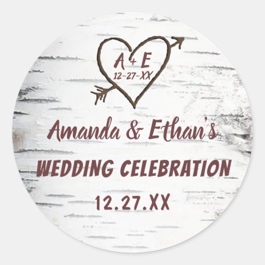 カントリー樺の木ツリーバークハート素朴アロー結婚ズ ラウンドシール (正面)