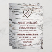 カントリー樺の木ツリーバークハート素朴アロー結婚ズ 招待状 (正面/裏面)