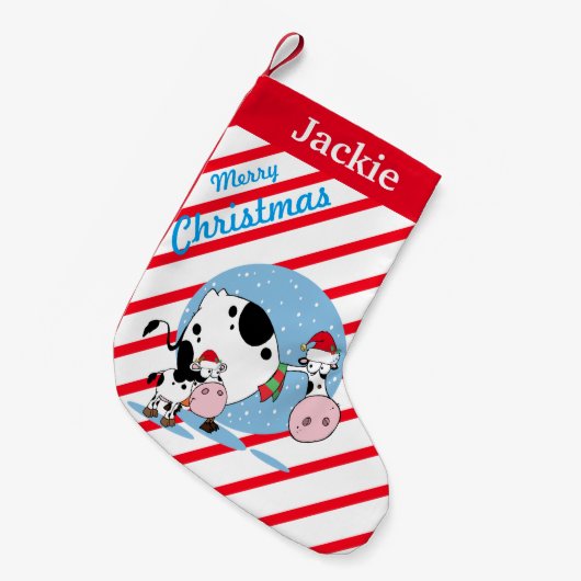 カントリー牛とサンタハッツクリスマスストッキング スモールクリスマスストッキング (正面 (吊り時))