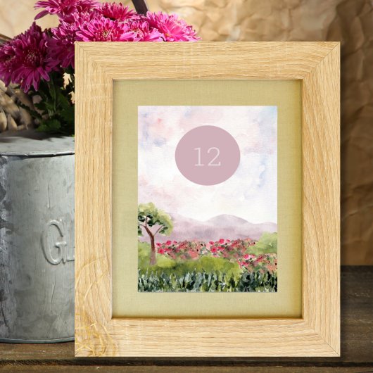 カントリー牧草地の水の色結婚の編集可能 テーブルナンバー