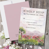 カントリー牧草地の水彩ほこりっぽいバラ垂直 出欠カード