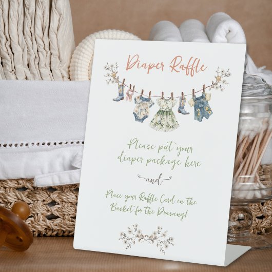 カントリー物干し用ベビーシャワーおむつラッフル 台座サイン