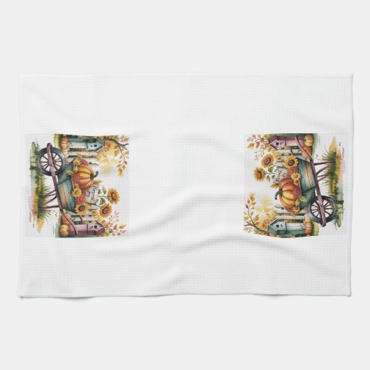 カントリー秋の収穫、ヴィンテージ秋収穫 キッチンタオル (横)