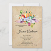 カントリー秋ライトボーイ赤ちゃんシャワー 招待状 (正面)