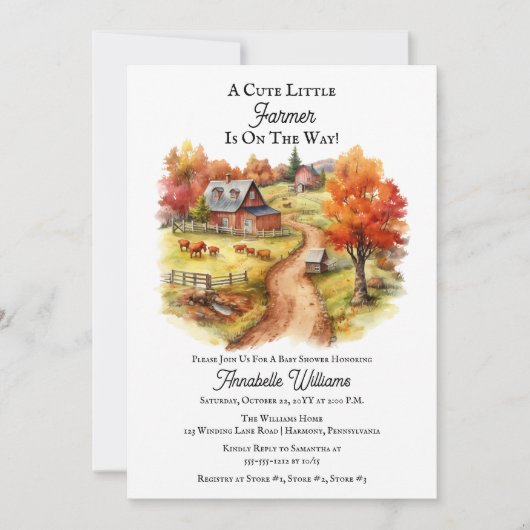 カントリー素朴かわいい小さな農家赤ちゃんシャワー 招待状 (正面)
