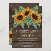 カントリー素朴ひまわりウッドウォーターカラー誕生日 招待状 (正面/裏面)