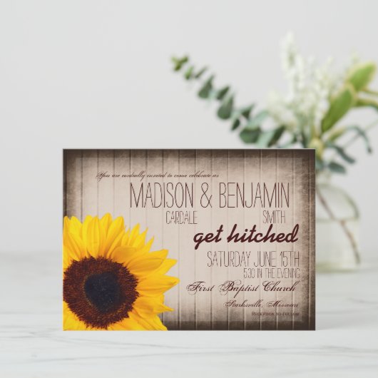 カントリー素朴ひまわりウッド結婚式招待状 招待状 (スタンド正面)