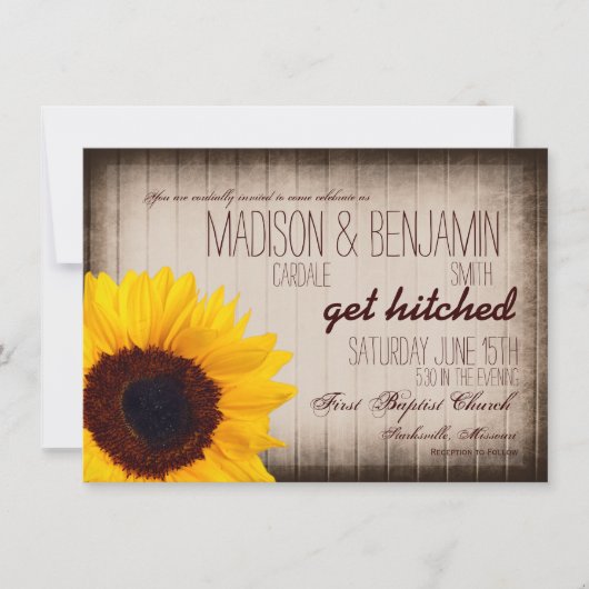 カントリー素朴ひまわりウッド結婚式招待状 招待状 (正面)