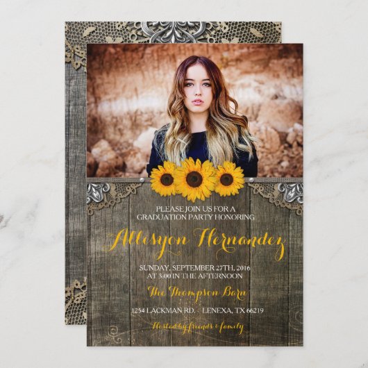 カントリー素朴ひまわり卒業写真招待状 招待状 (正面/裏面)