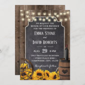 カントリー素朴ひまわり木製ワインバ結婚レル 招待状 (正面/裏面)