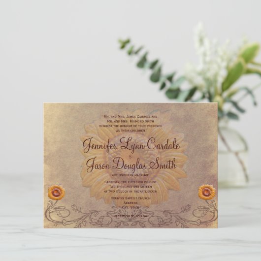 カントリー素朴ひまわり結婚式招待状 招待状 (スタンド正面)