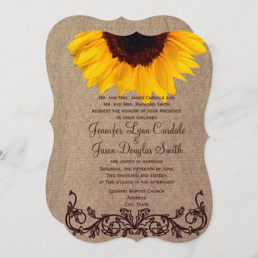 カントリー素朴ひまわり結婚式招待状 招待状 (正面/裏面)