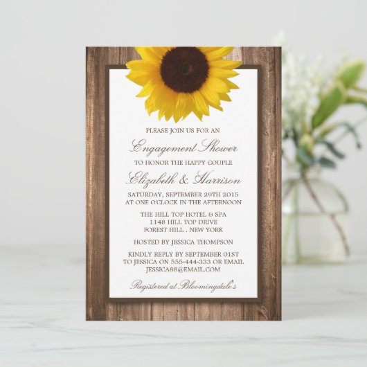 カントリー素朴ひまわり茶色のウッド婚約 招待状 (スタンド正面)