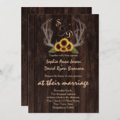 カントリー素朴ひまわり〔雄ジカの〕枝角ウェディング招待 招待状 (正面/裏面)