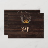 カントリー素朴ひまわり〔雄ジカの〕枝角ウェディングRSVP 出欠カード (正面/裏面)