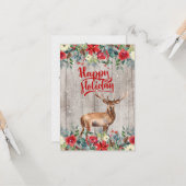 カントリー素朴ウィンターフローラウッドハッピーホリデー カード (正面/裏面インサイチュ)