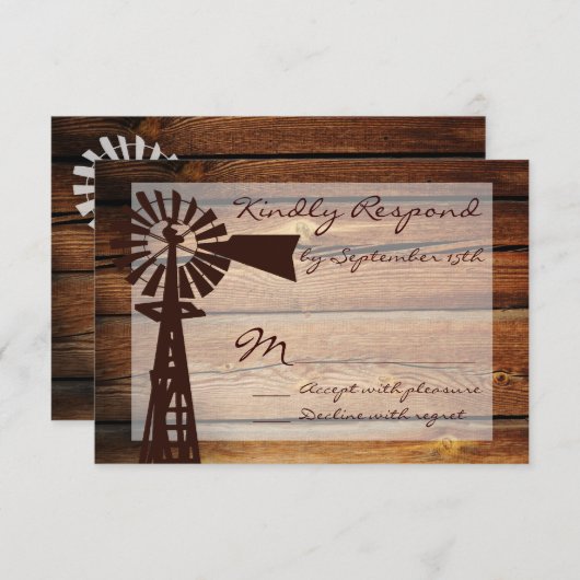 カントリー素朴ウインドミルウッドウェディングRSVPカード 出欠カード (正面/裏面)
