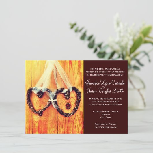 カントリー素朴ウェスタンハート結婚式招待状 招待状 (スタンド正面)