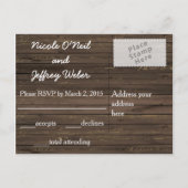 カントリー素朴ウェディングウッド&ひまわりRSVP インビテーションポストカード (裏面)