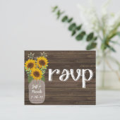 カントリー素朴ウェディングウッド&ひまわりRSVP インビテーションポストカード (スタンド正面)