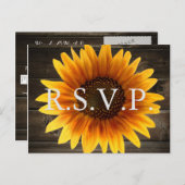 カントリー素朴ウェディングウッド&ひまわりRSVP インビテーションポストカード (正面/裏面)