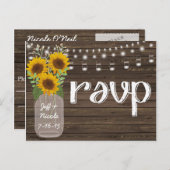 カントリー素朴ウェディングウッド&ひまわりRSVP インビテーションポストカード (正面/裏面)