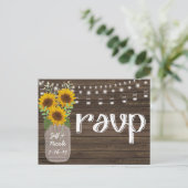 カントリー素朴ウェディングウッド&ひまわりRSVP インビテーションポストカード (スタンド正面)