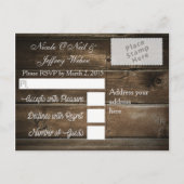 カントリー素朴ウェディングウッド&ひまわりRSVP インビテーションポストカード (裏面)