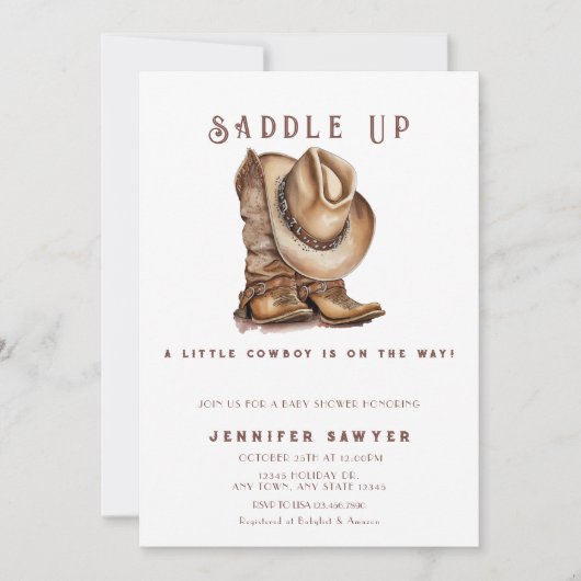 カントリー素朴ウエスタンカウボーイベビーシャワー 招待状 (正面)