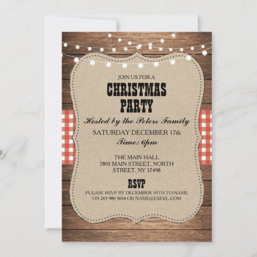 カントリー素朴ウエスタンクリスマスディナーデイパーティー 招待状 (正面)