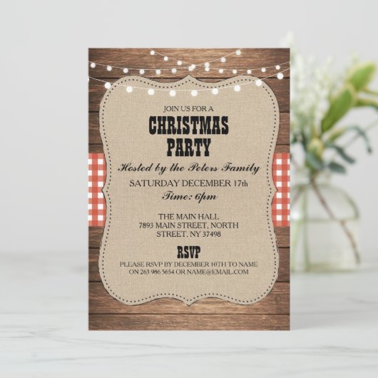 カントリー素朴ウエスタンクリスマスディナーデイパーティー 招待状 (スタンド正面)