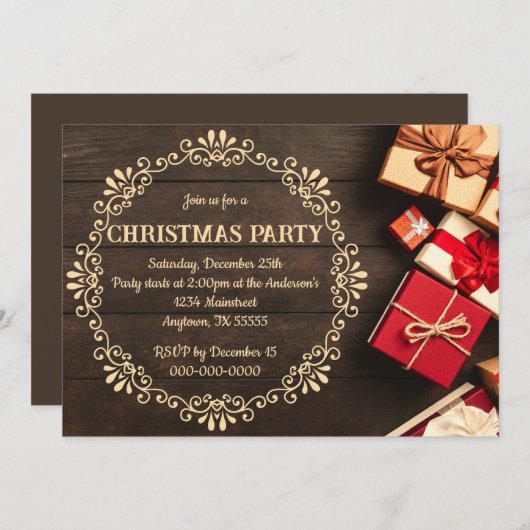 カントリー素朴ウエスタンクリスマスデイディナーパーティー 招待状 (正面/裏面)