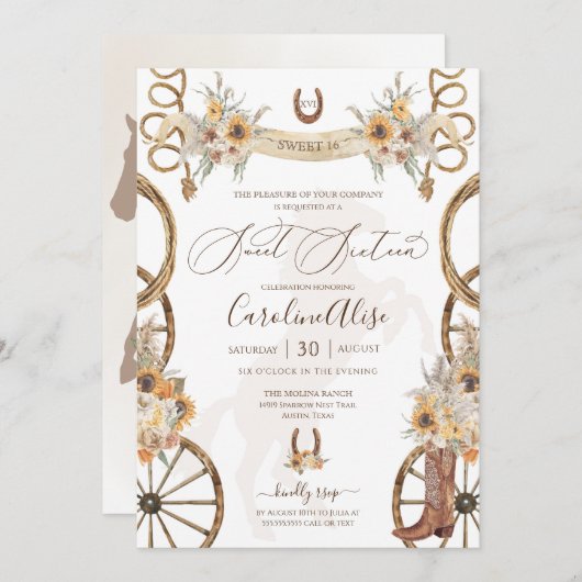カントリー素朴ウエスタンサンフラワーボホスウィート16 招待状 (正面/裏面)