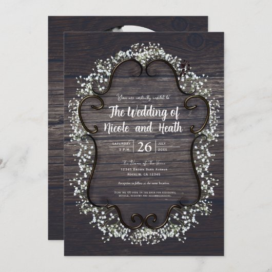 カントリー素朴ウエスタンバビーズブレスアンドウッド 招待状 (正面/裏面)