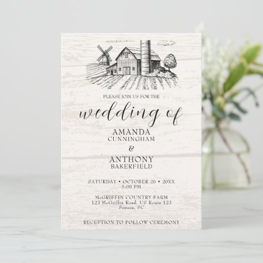 カントリー素朴ウエスタンバーン結婚式招待状 招待状 (スタンド正面)
