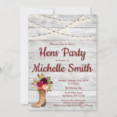 カントリー素朴ウエスタンブーツヴィンテージHensパーティー 招待状 (正面)