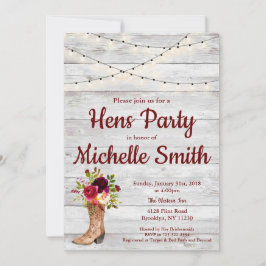 カントリー素朴ウエスタンブーツヴィンテージHensパーティー 招待状