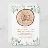 カントリー素朴ウッドウォーター色フローラベビーシャワー 招待状 (正面)