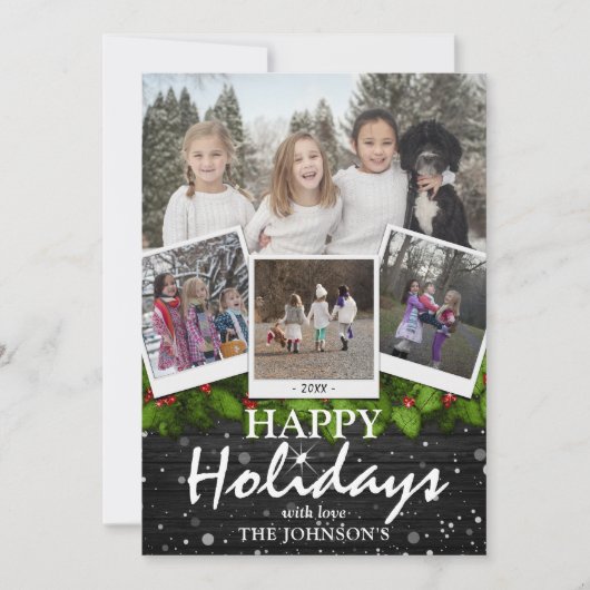 カントリー素朴ウッドクリスマスホリデー4 x写真 シーズンカード (正面)