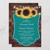 カントリー素朴ウッドティール（緑がかった色）ひまわり結婚の 招待状 (正面/裏面)