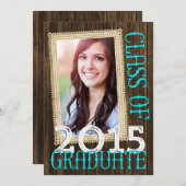 カントリー素朴ウッドティール（緑がかった色）写真2015卒業 招待状 (正面/裏面)