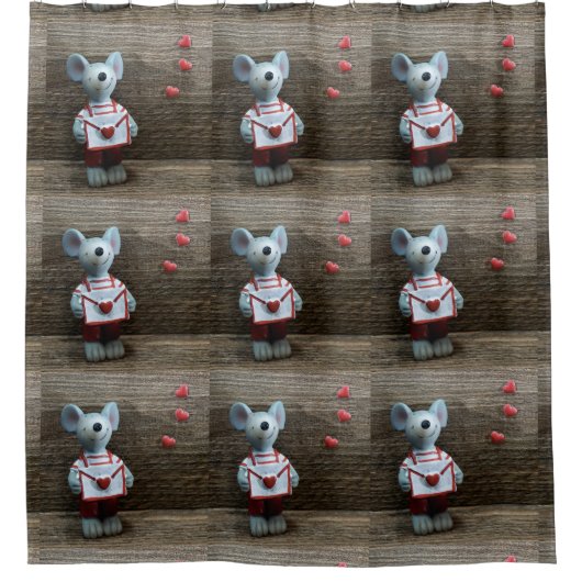 カントリー素朴ウッドトレンディーバレンタインマウスハート シャワーカーテン (正面)